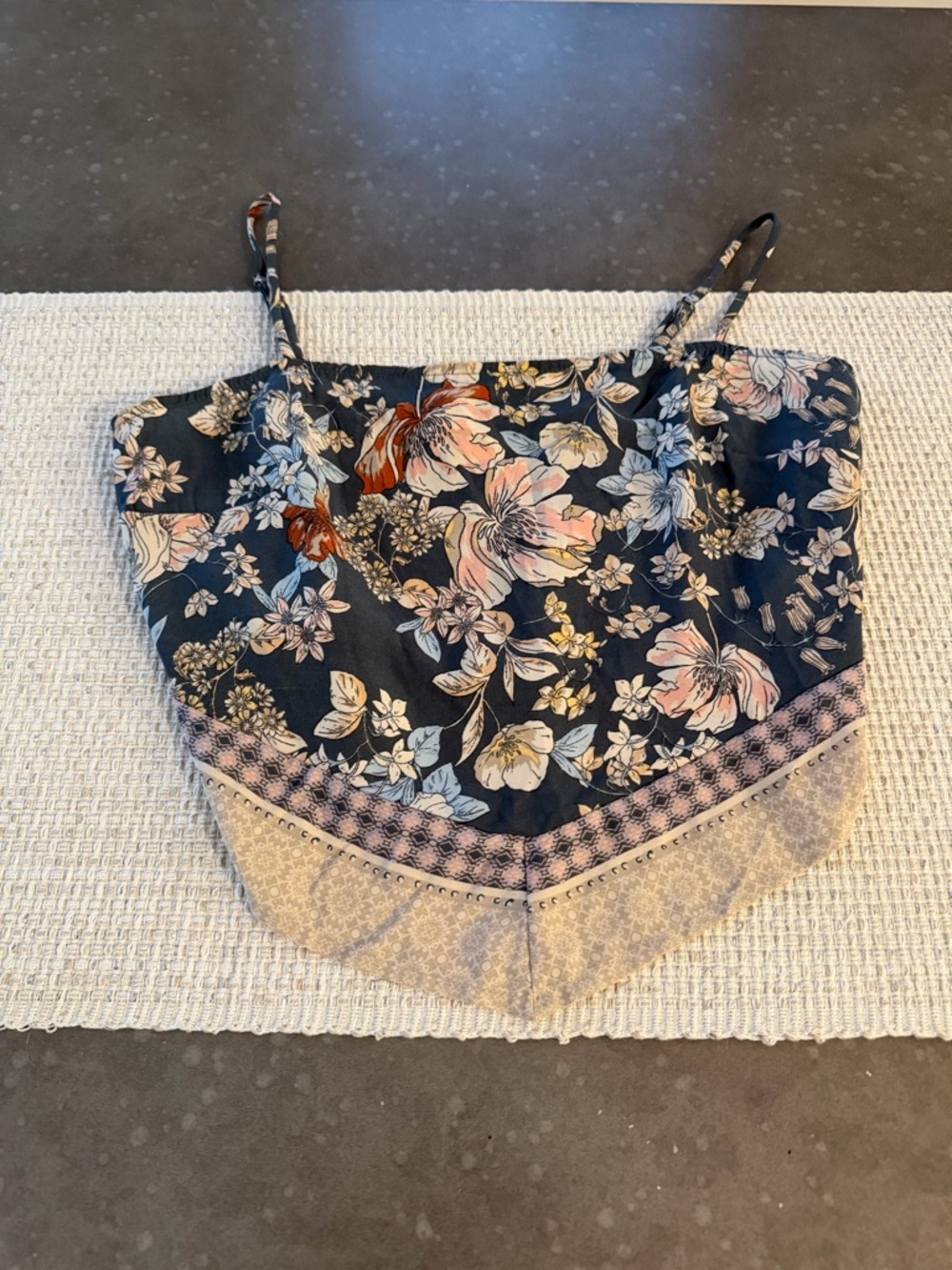 Sienna Sky Navy Floral Spaghetti Strap Crop Top with Pink and Cream Accents